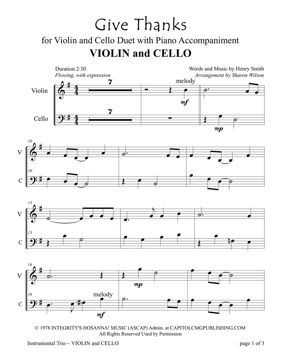 Give Thanks Piano Trio scores gallery preview page 1