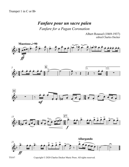 Fanfare pour un sacre paien (Fanfare for a Pagan Coronation) for Trumpet Ensemble image number null