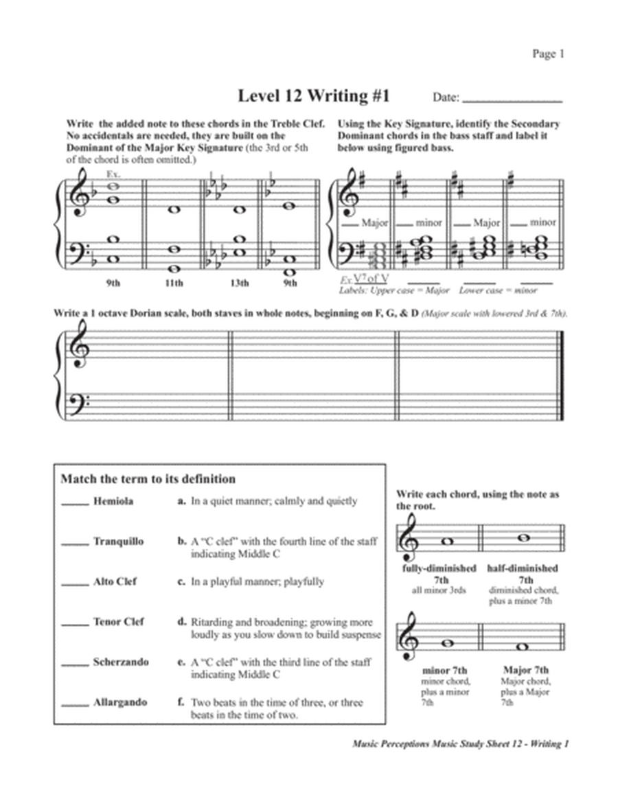 Music Study Sheets Level 12 2014 edition