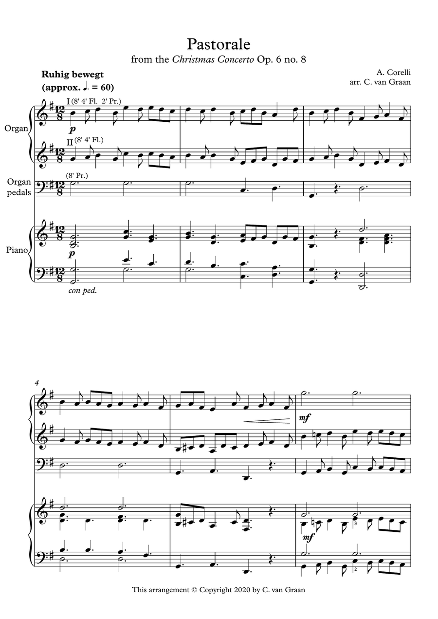 Pastorale from Christmas Concerto, Op. 6 no. 8 (A. Corelli) - Organ-piano duet Organ Accompaniment scores gallery preview page 1