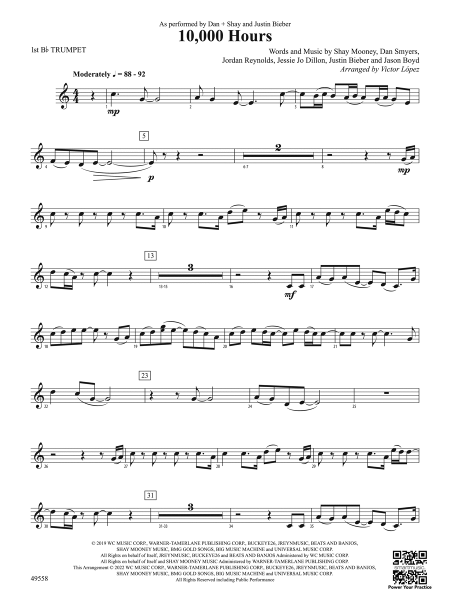10,000 Hours: 1st B-flat Trumpet Concert Band scores gallery preview page 1