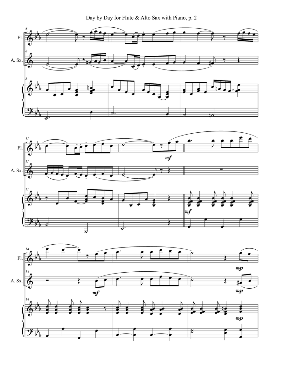 DAY BY DAY (Flute & Alto Sax with Piano - Score & Part included) Woodwind Duet scores gallery preview page 3