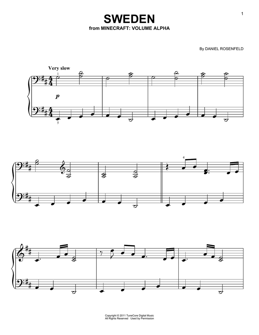 Sweden (from Minecraft) Easy Piano scores gallery preview page 1