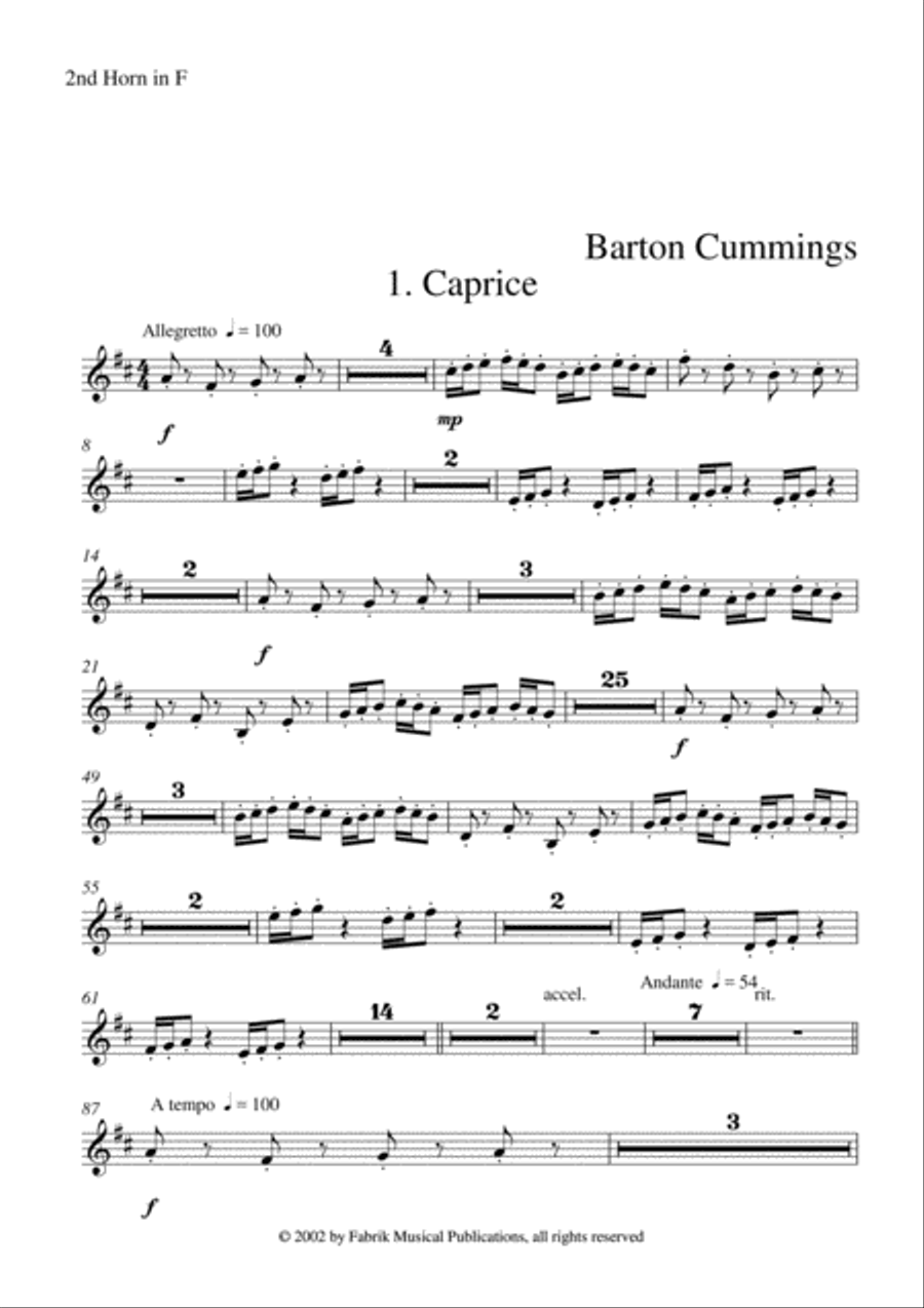 Barton Cummings: Concertino for contrabassoon and concert band, 2nd F horn part Concert Band scores gallery preview page 1