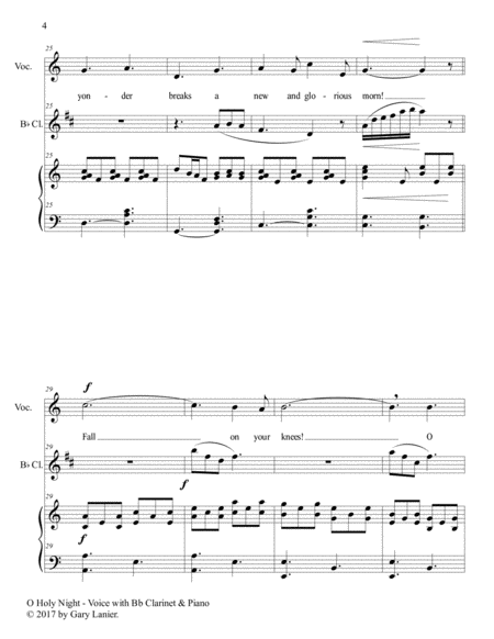 O HOLY NIGHT (Voice Solo with Bb Clarinet & Piano - Score & Parts included) image number null