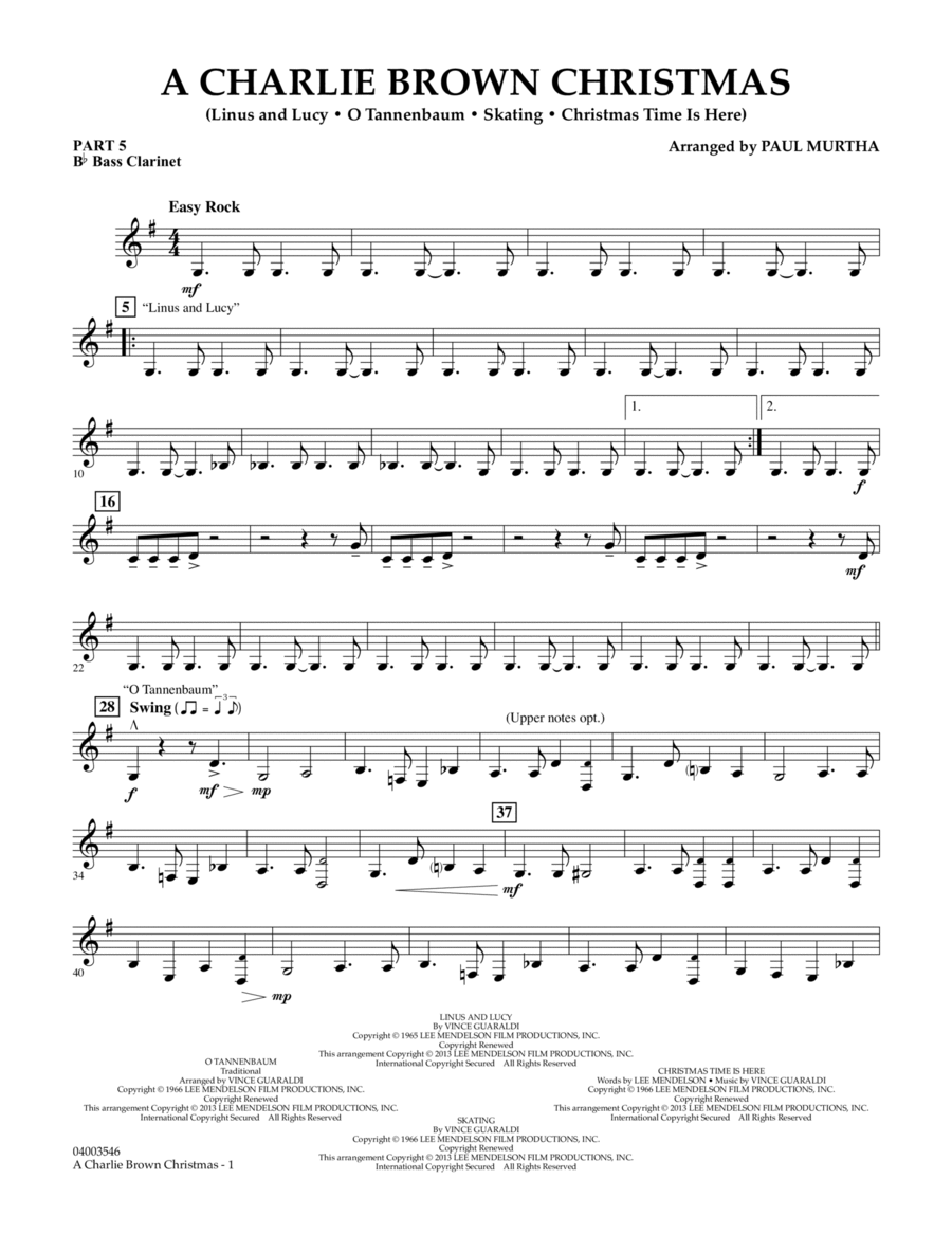 A Charlie Brown Christmas - Pt.5 - Bb Bass Clarinet Concert Band scores gallery preview page 1