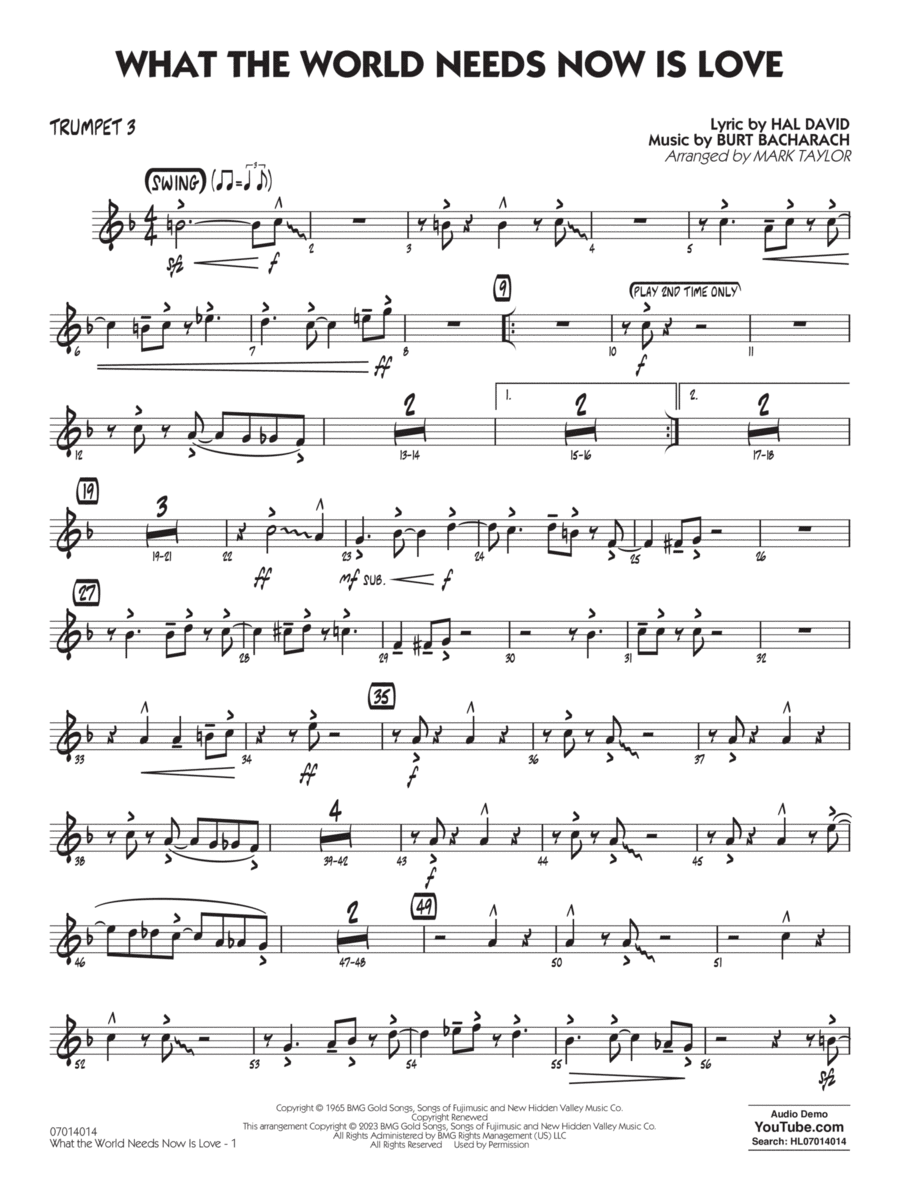 What The World Needs Now Is Love (arr. Mark Taylor) - Trumpet 3 Jazz Ensemble scores gallery preview page 1