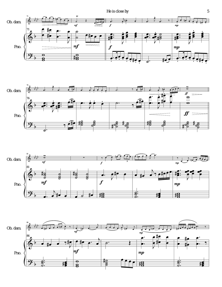 He is Close By for oboe d'amore and piano Oboe scores gallery preview page 5