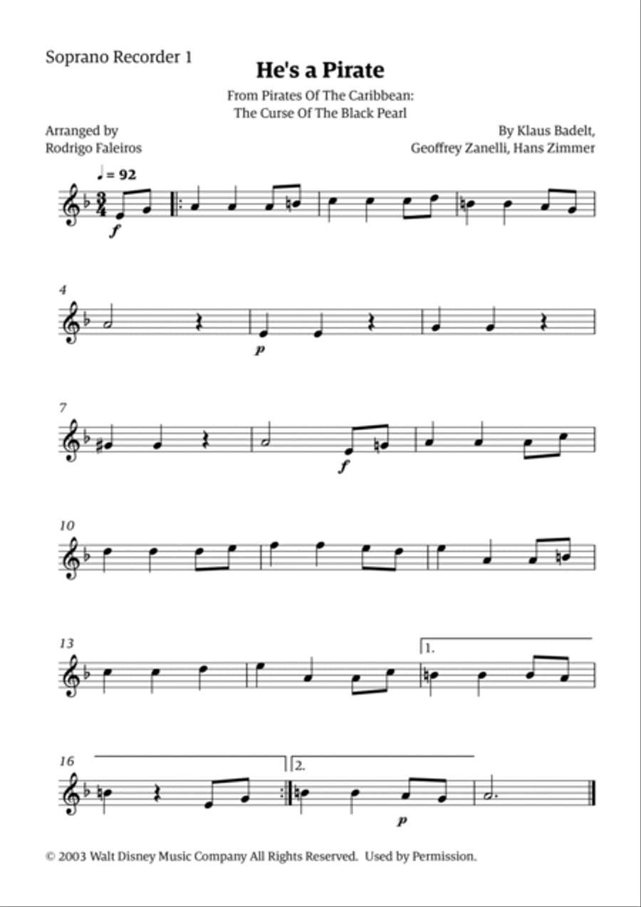 He's A Pirate Woodwind Duet scores gallery preview page 2