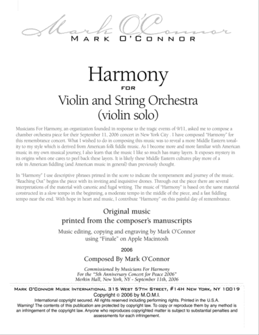 Harmony (violin solo part – violin and string orchestra) String Orchestra scores gallery preview page 3