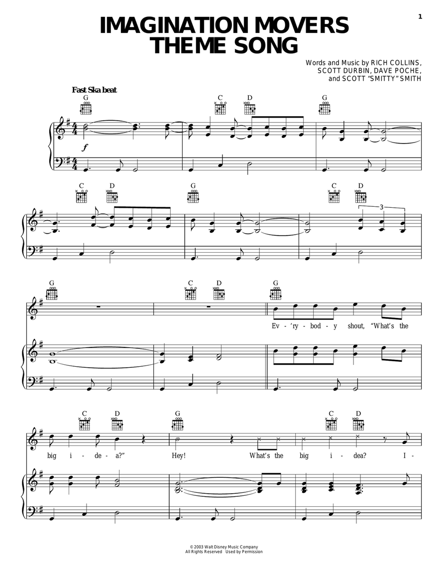Imagination Movers Theme Song Piano, Vocal, Guitar scores gallery preview page 1
