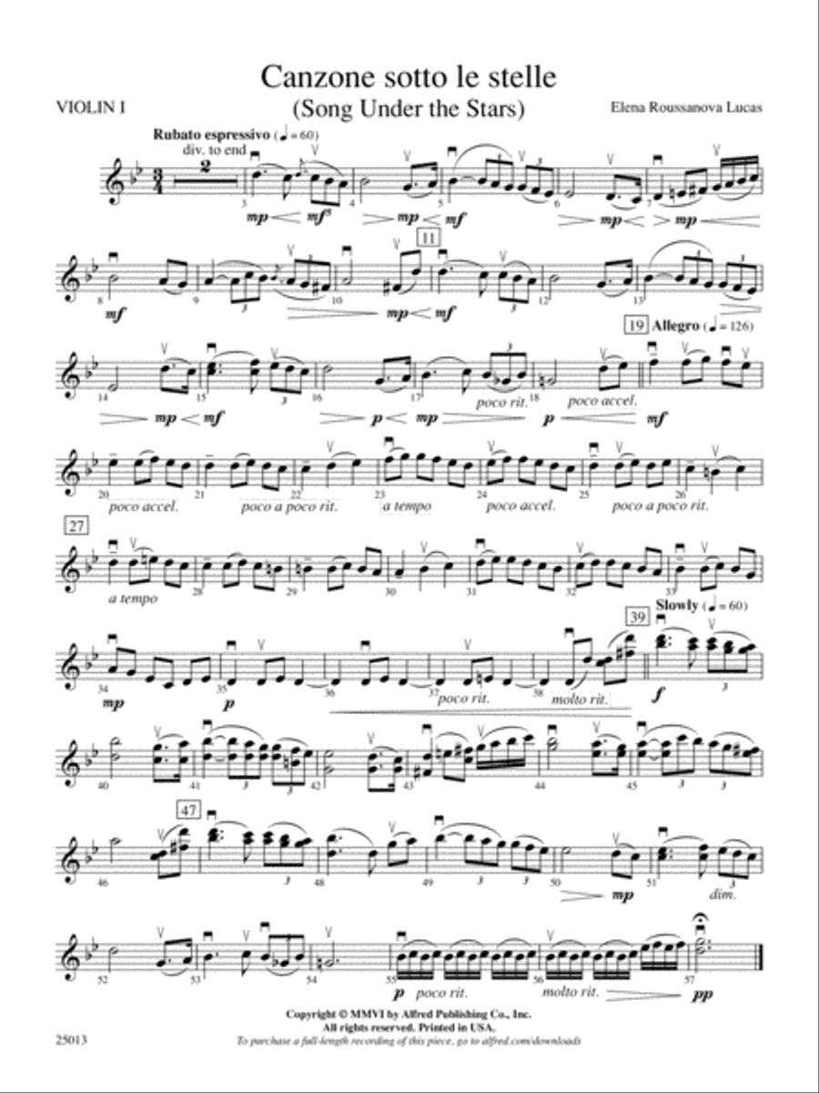 Canzone sotto le stelle: 1st Violin String Orchestra scores gallery preview page 1