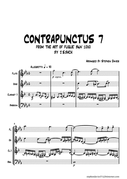 'Contrapunctus 10' By J.S.Bach BWV 1080 from 'The Art of the Fugue' for Woodwind Quartet. image number null