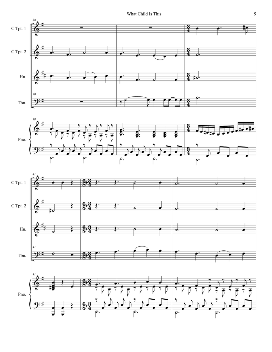What Child Is This (for Brass Quartet and Piano) Brass Quartet scores gallery preview page 6