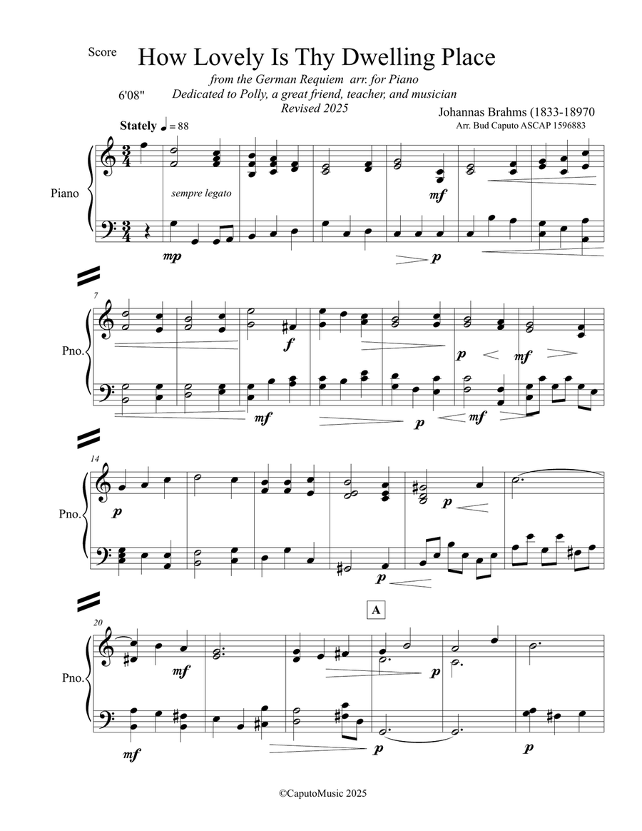 How Lovely Is Thy Dwelling Place for Solo Piano