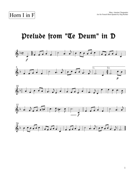 Prelude from "Te Deum" in D for French Horn Quartet image number null