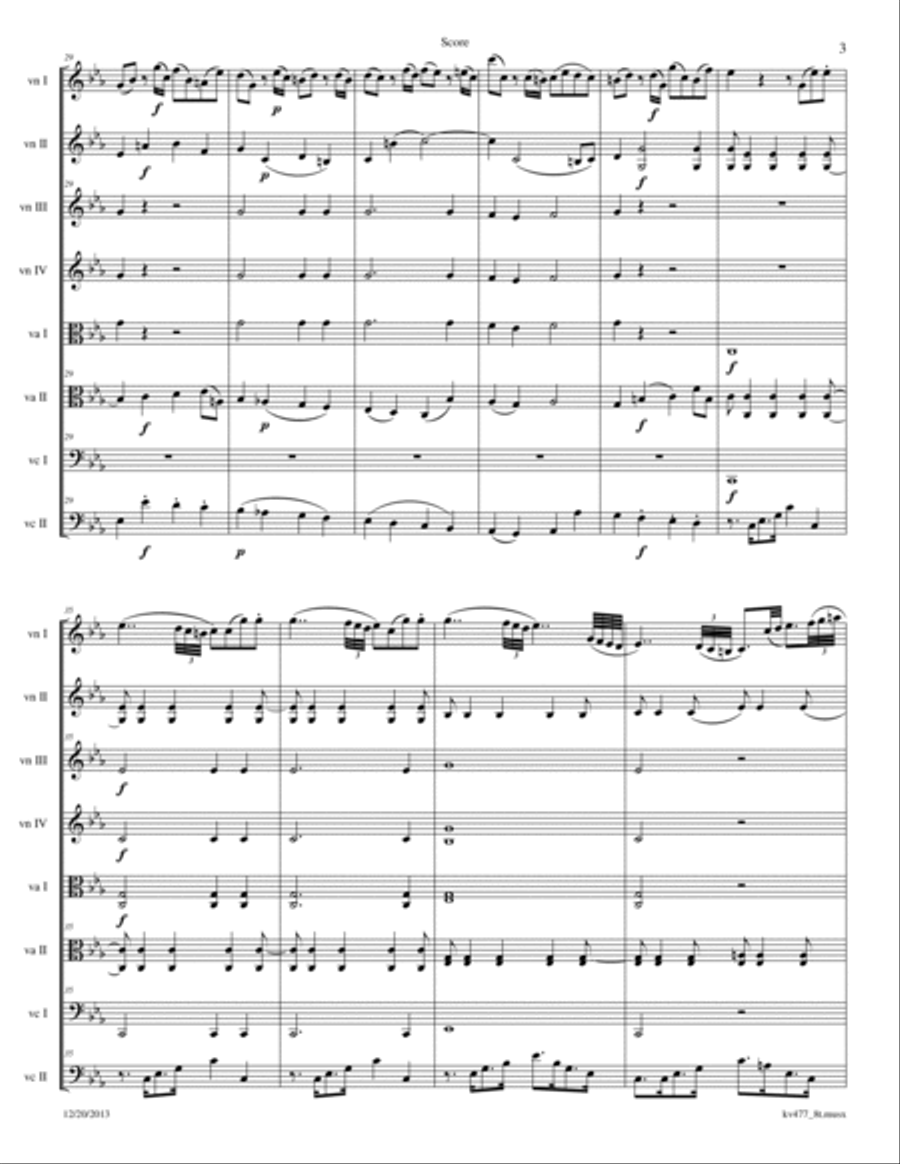 Mozart: Masonic Funeral Music K 477 arranged for String Octet Large Ensemble scores gallery preview page 3