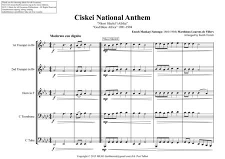 Ciskei National Anthem ("Nkosi Sikelel’ iAfrika" "God Bless Africa" 1981-1994) for Brass Quintet image number null