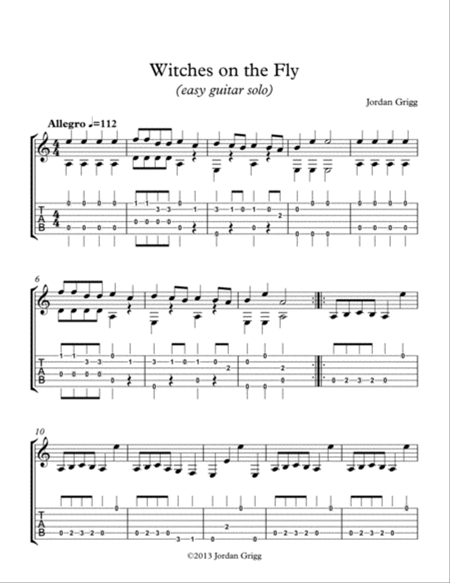 Witches on the Fly (easy guitar solo) Classical Guitar scores gallery preview page 1