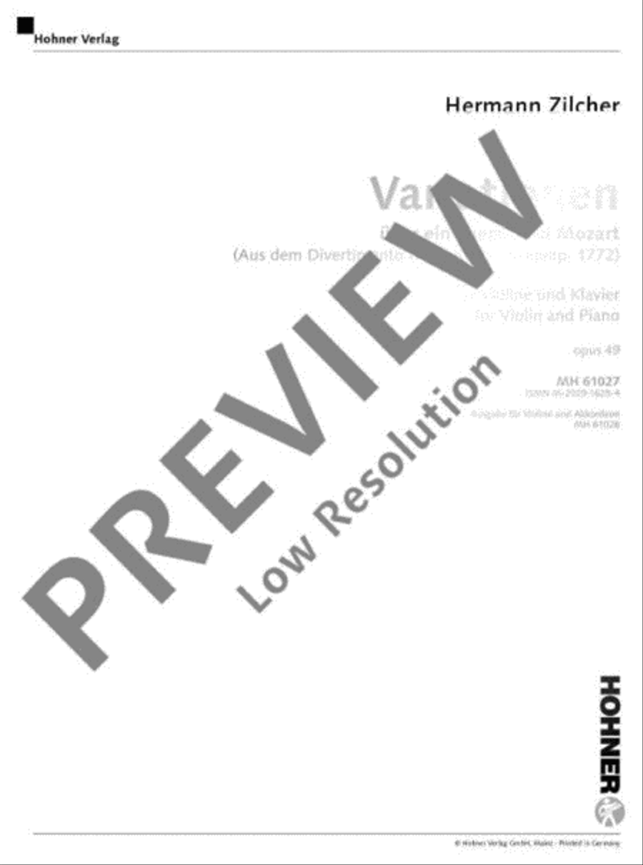 Variations on a Theme of Mozart Violin Solo scores gallery preview page 2