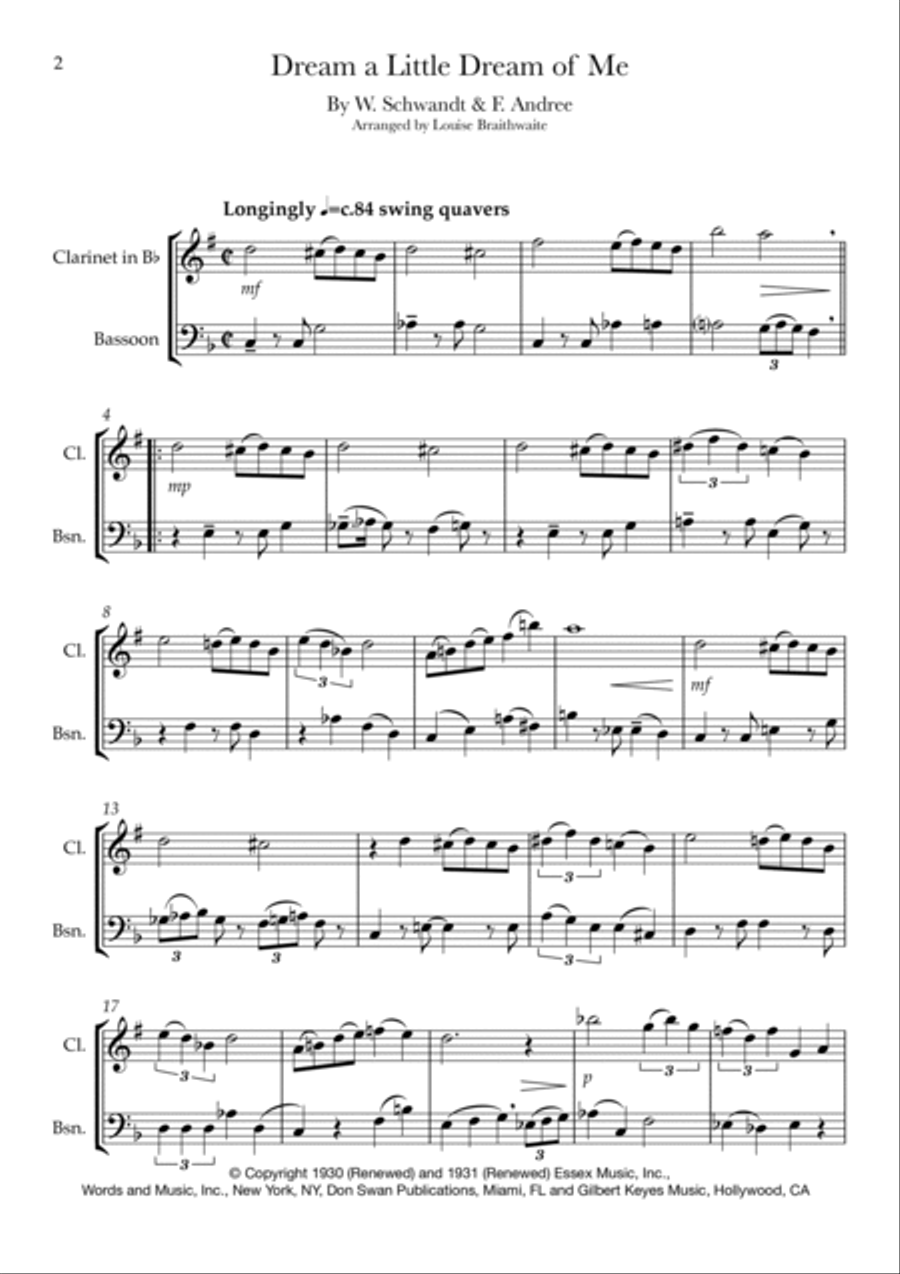 Dream A Little Dream Of Me Woodwind Ensemble scores gallery preview page 2