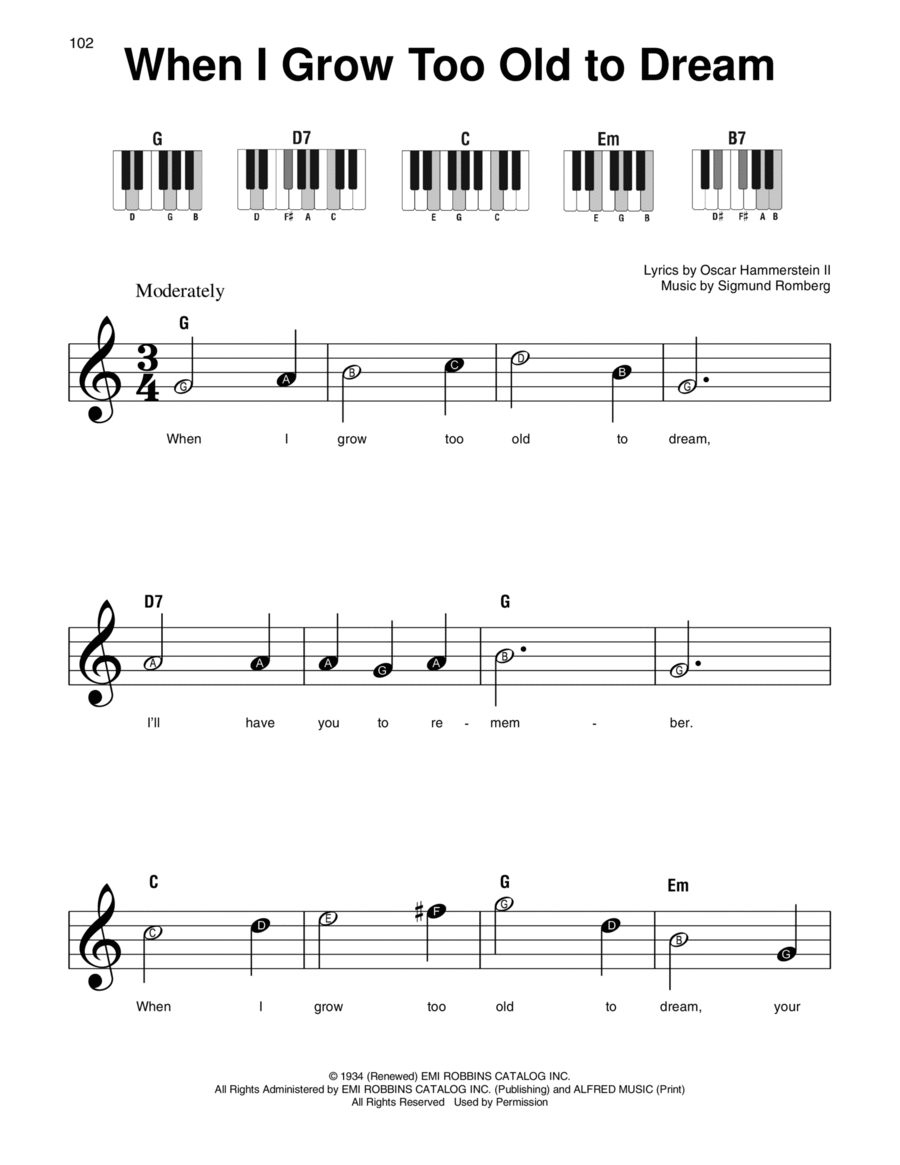 When I Grow Too Old To Dream Easy Piano scores gallery preview page 1