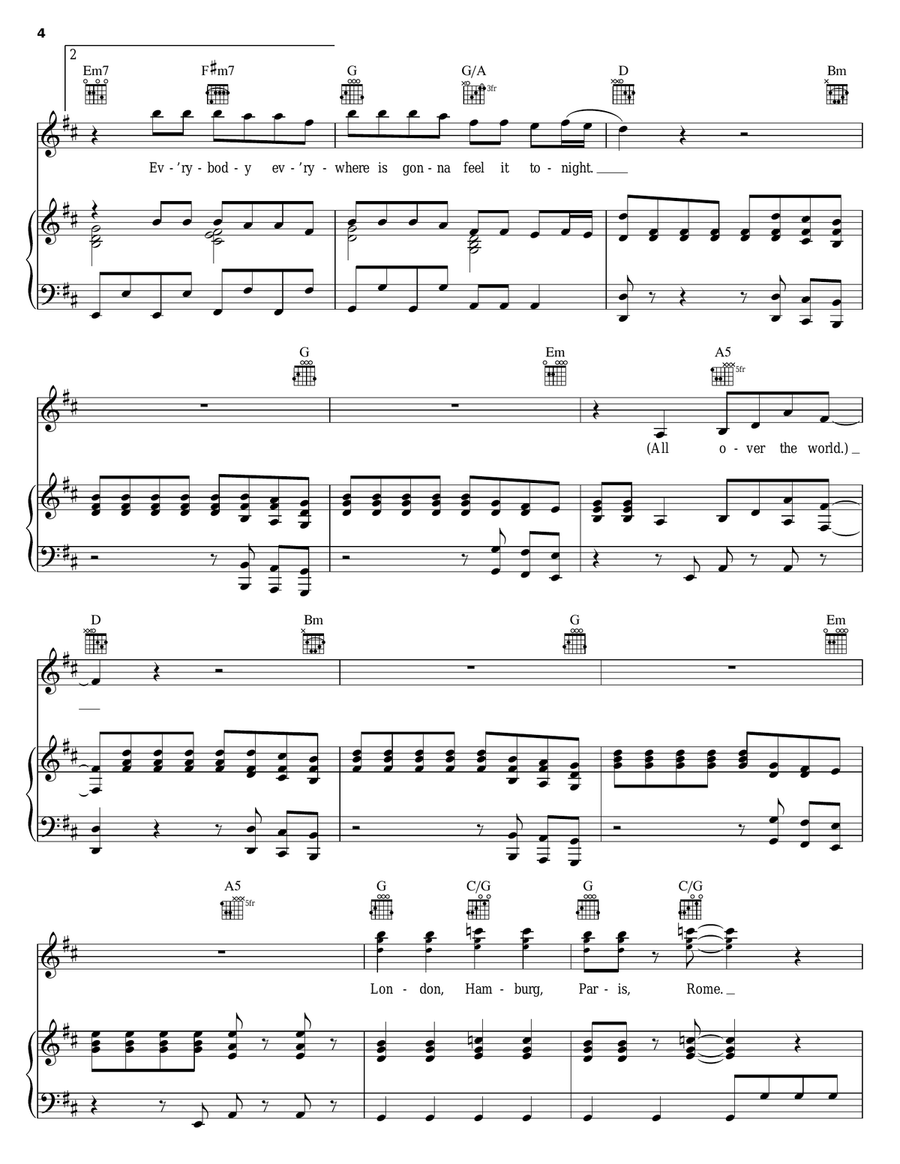 All Over The World Piano, Vocal, Guitar scores gallery preview page 4