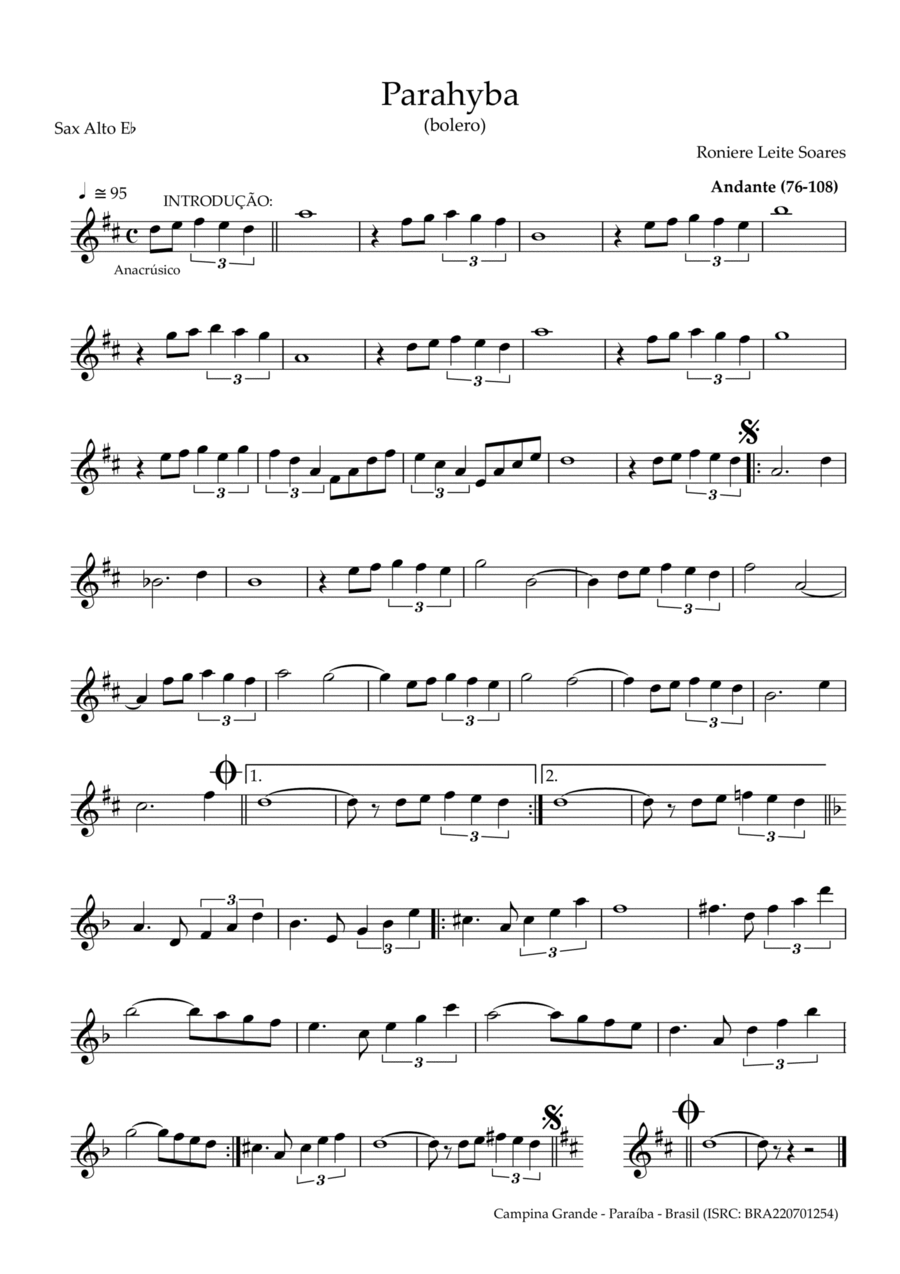 Parahyba Alto Saxophone scores gallery preview page 1