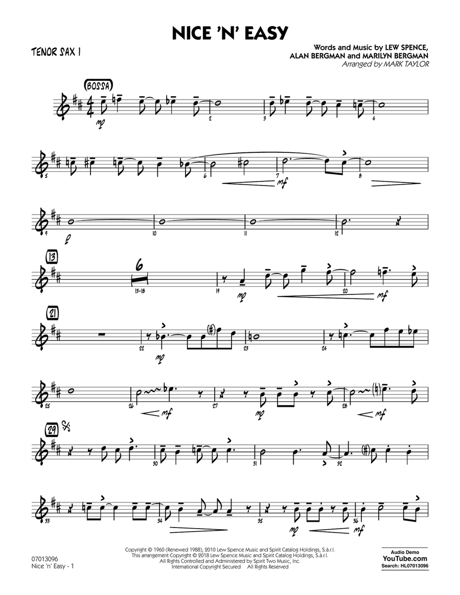 Nice 'n' Easy - Tenor Sax 1 Jazz Ensemble scores gallery preview page 1