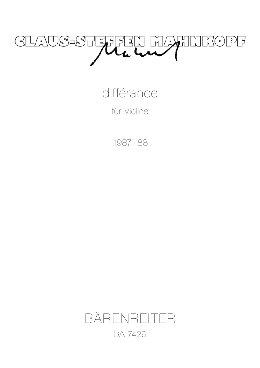 Difference for Violin by Claus-Steffen Mahnkopf Violin Solo - Sheet Music