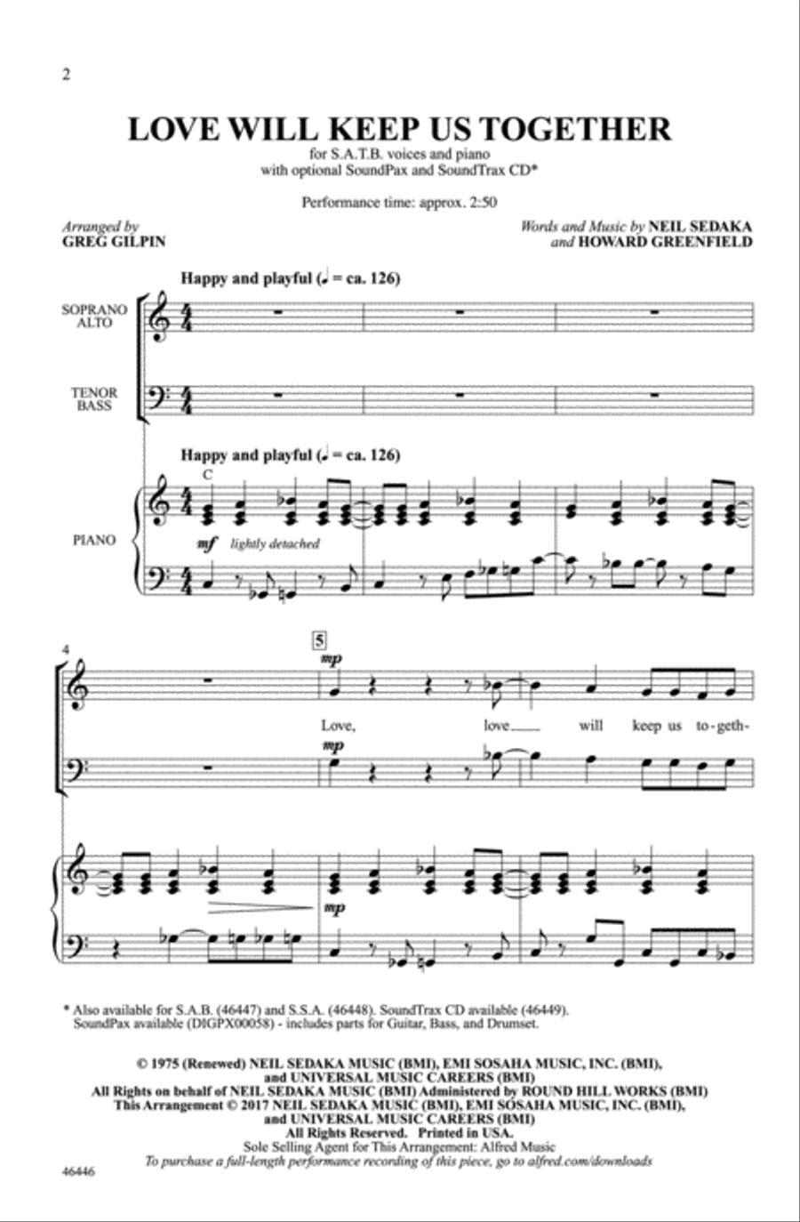 Love Will Keep Us Together Choir scores gallery preview page 1