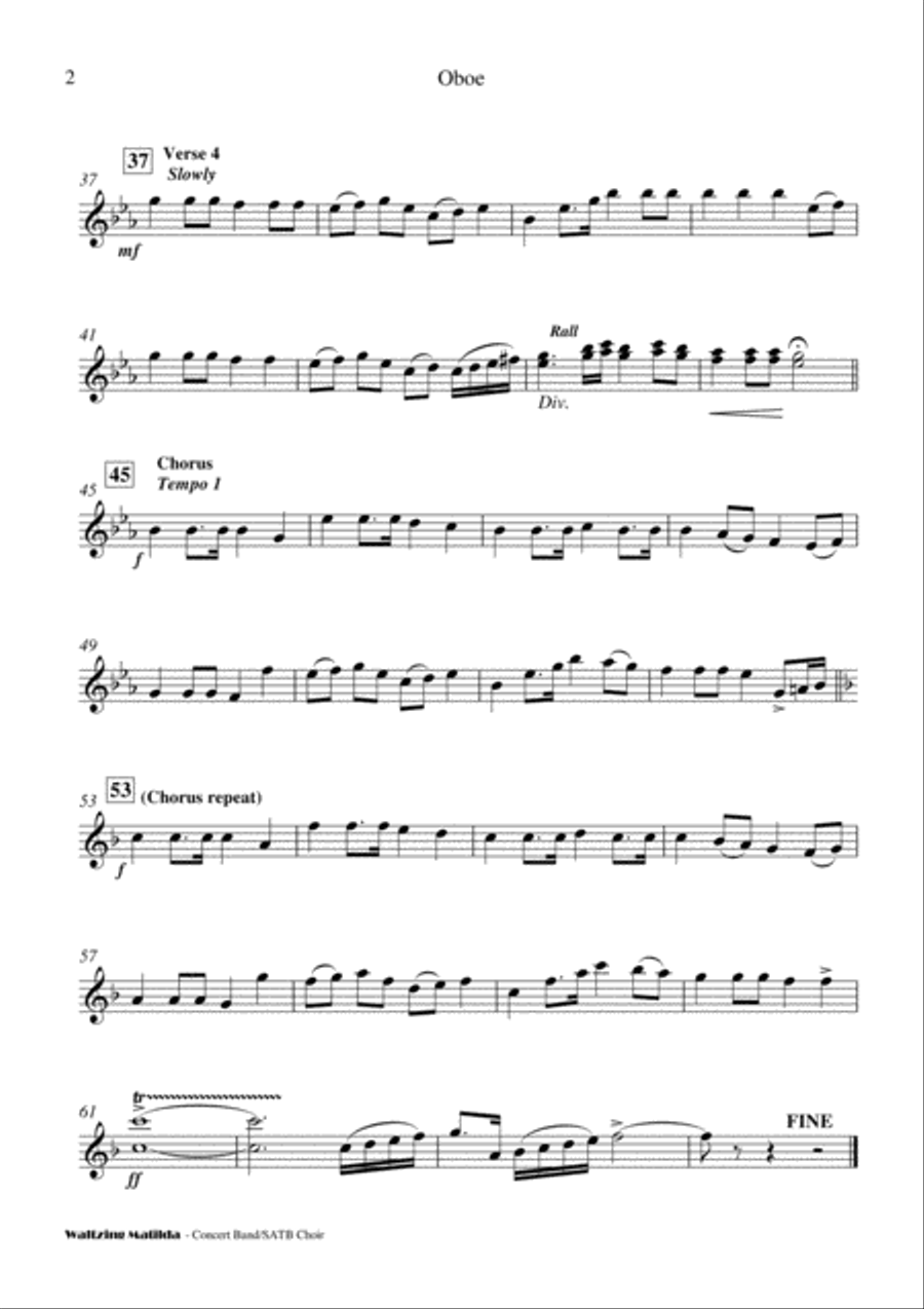 Waltzing Matilda - Concert Band with SATB Choir 4-Part scores gallery preview page 5