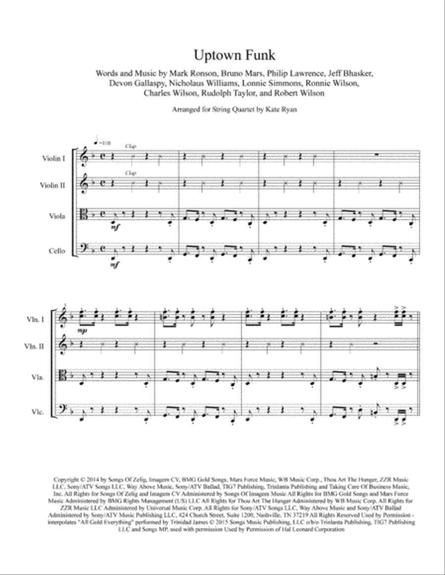 Uptown Funk String Quartet scores gallery preview page 2