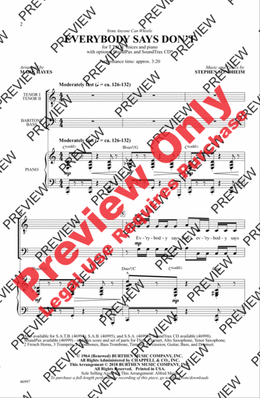 Everybody Says Don't Men's Choir scores gallery preview page 2