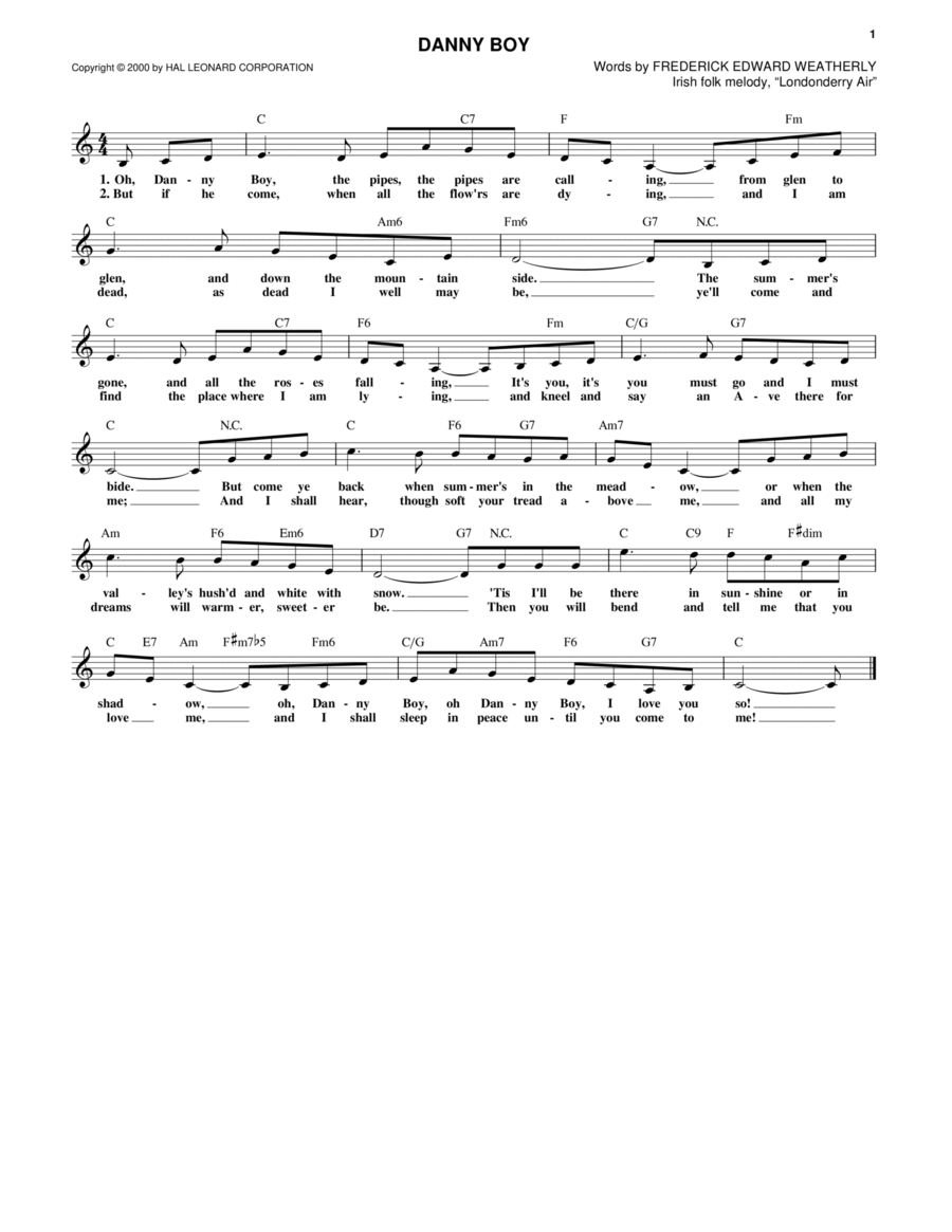 Danny Boy Piano scores gallery preview page 1