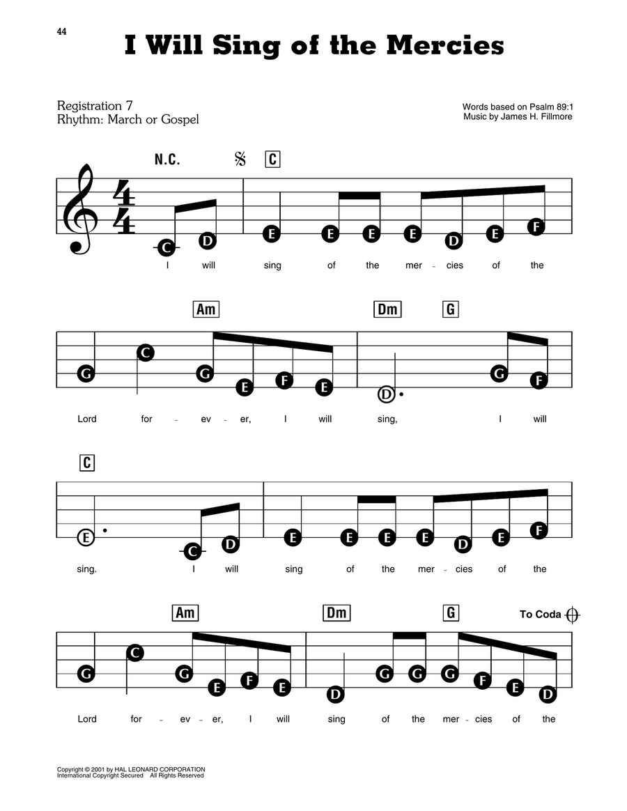 I Will Sing Of The Mercies Electronic Keyboard - Digital Sheet Music
