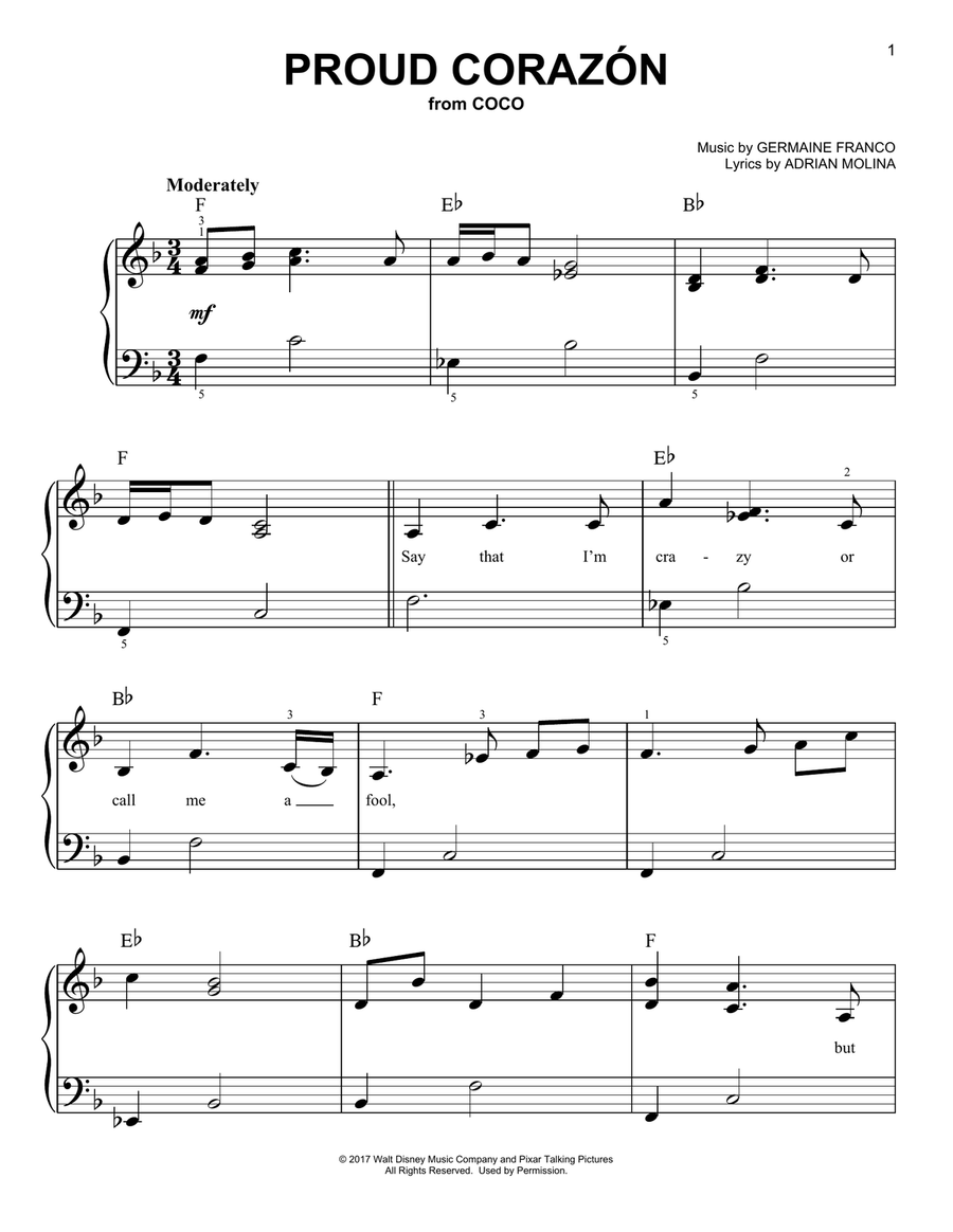 Proud Corazon (from Coco) Easy Piano scores gallery preview page 1