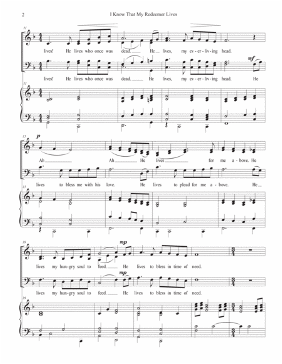 I Know That My Redeemer Lives for Mixed SATB Chorus and Organ or Piano 4-Part scores gallery preview page 2