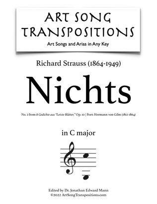 Book cover for STRAUSS: Nichts, Op. 10 no. 2 (transposed to C major)