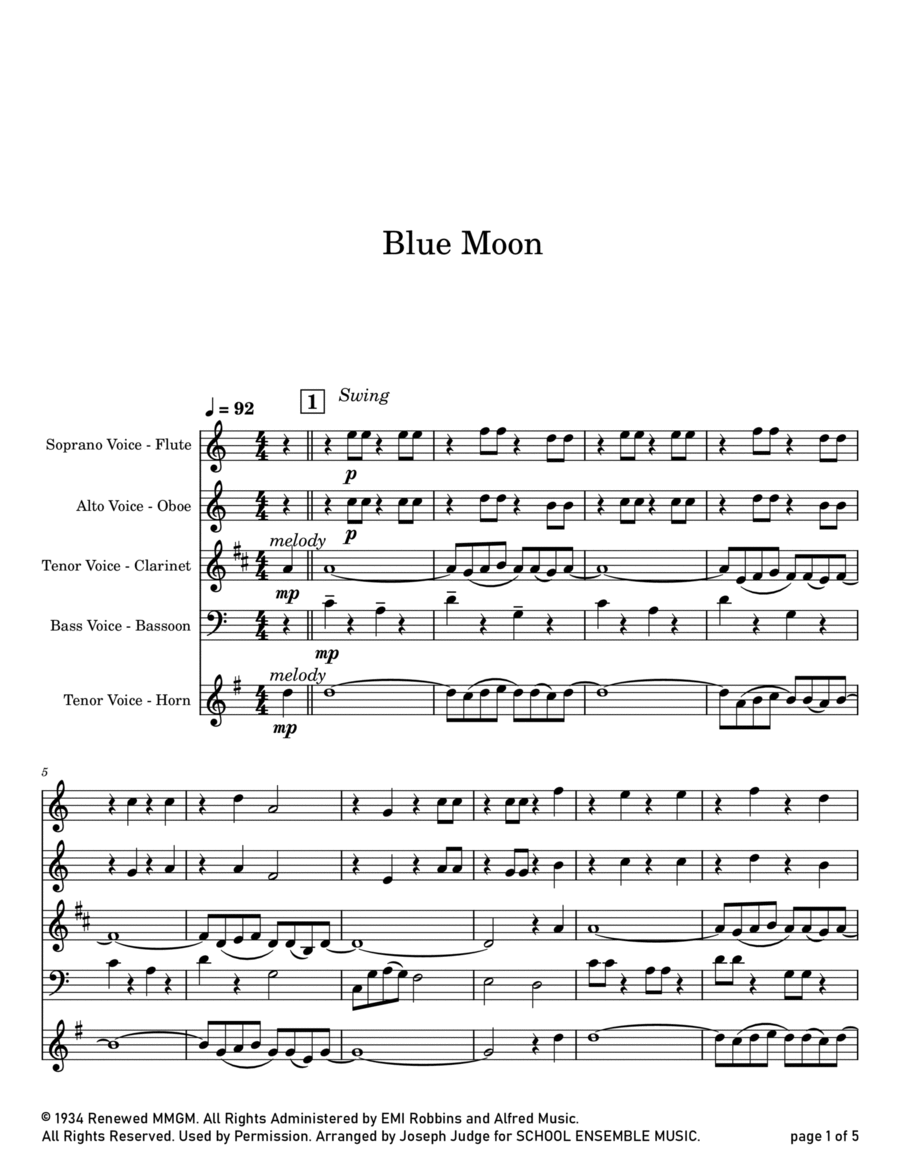 Blue Moon Woodwind Quartet scores gallery preview page 1