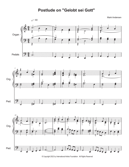 Postlude on "Gelobt sei Gott" for solo organ by Mark Andersen