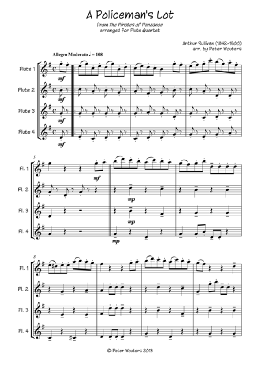 A Policeman's Lot - from Pirates of Penzance Woodwind Quartet scores gallery preview page 1