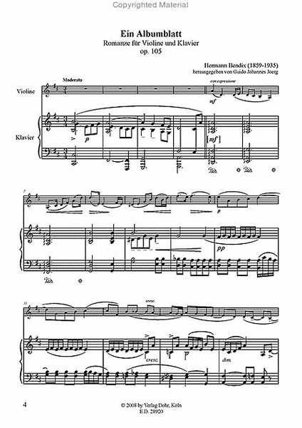 Ein Albumblatt op. 105 -Romanze für Violine und Klavier-