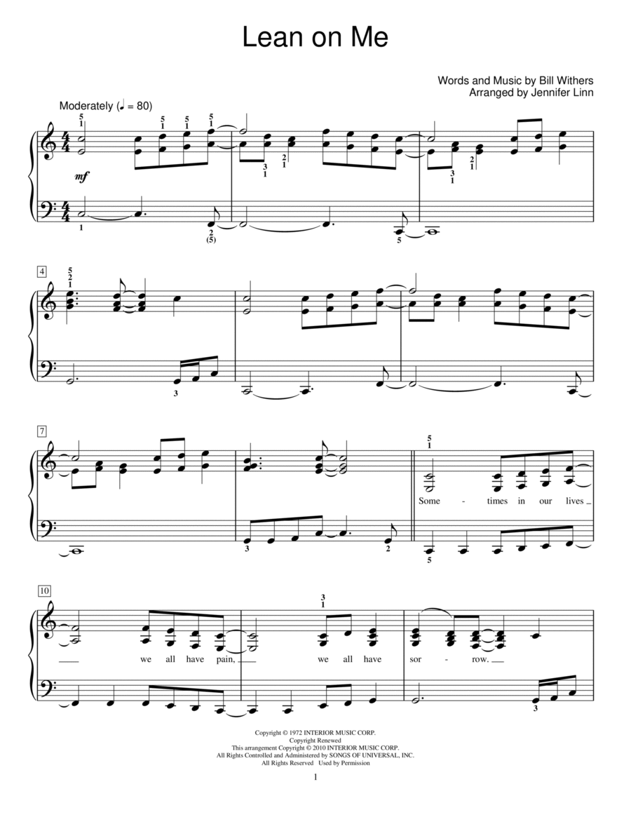 Lean On Me Piano Method scores gallery preview page 1