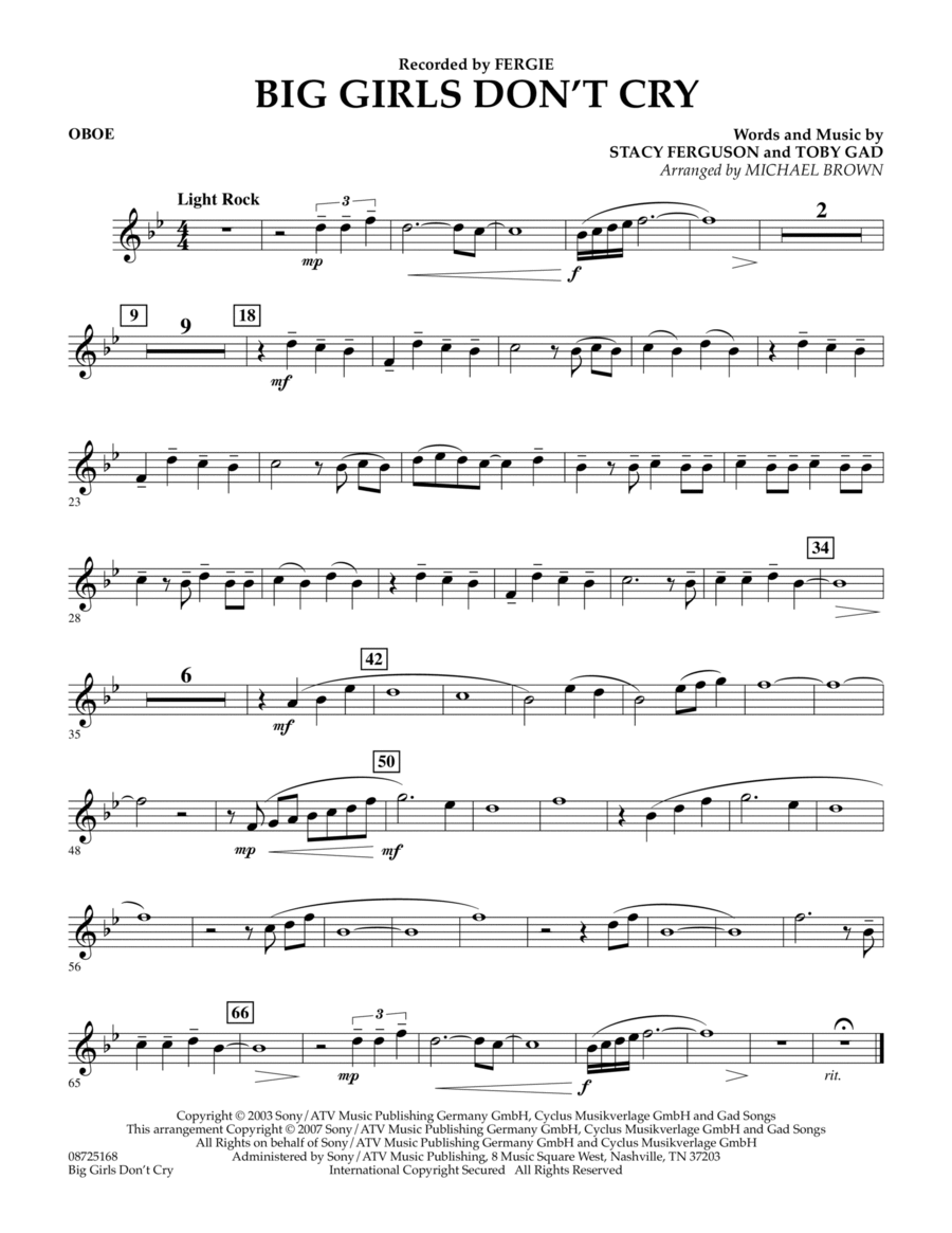Big Girls Don't Cry - Oboe Concert Band scores gallery preview page 1