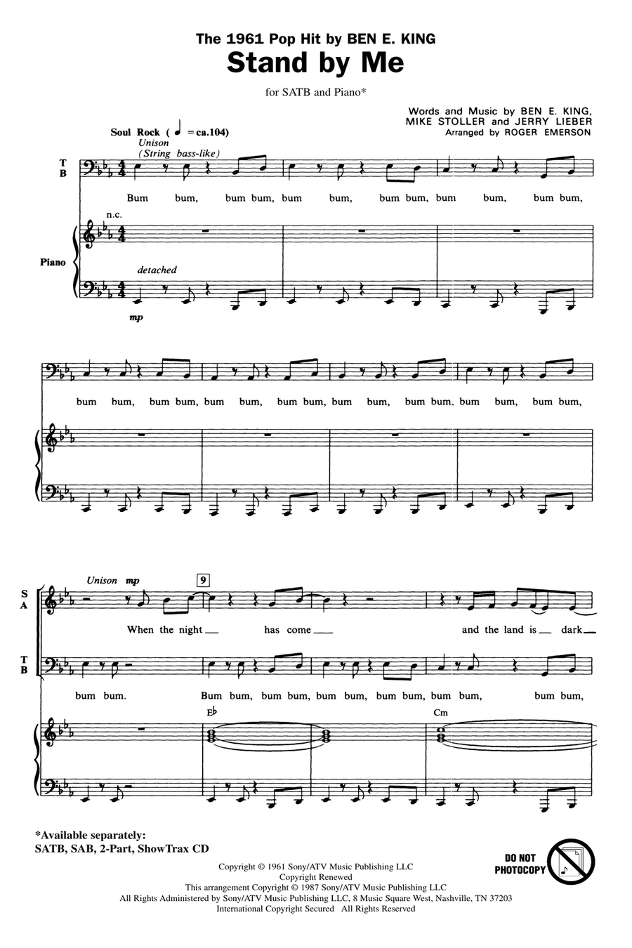 Stand By Me (arr. Roger Emerson) 4-Part scores gallery preview page 1