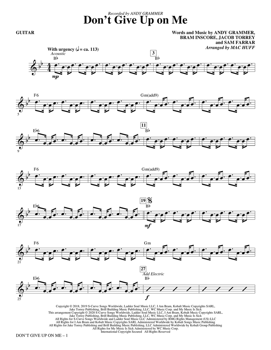 Don't Give Up On Me (arr. Mac Huff) - Guitar