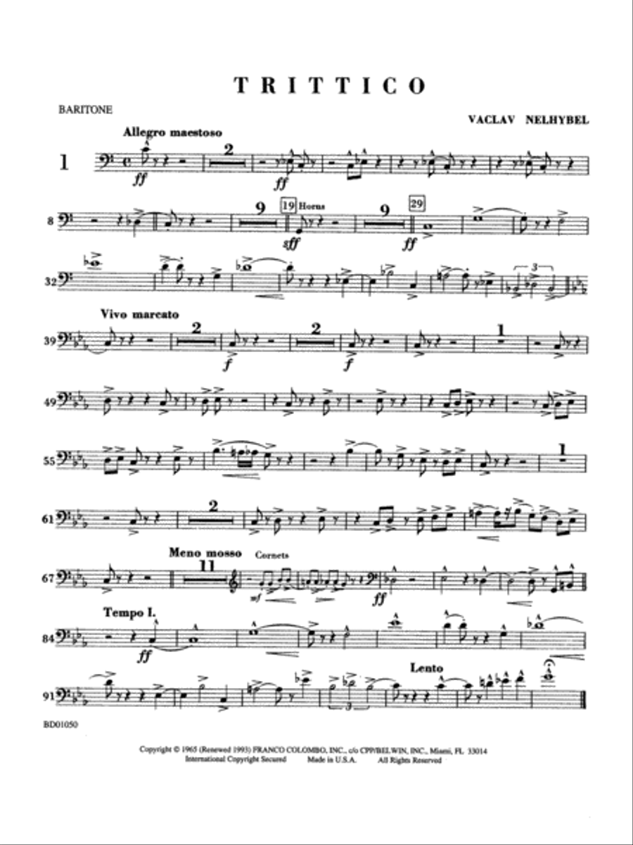 Trittico: Baritone B.C. Trittico: Baritone B.C. Concert Band scores gallery preview page 1
