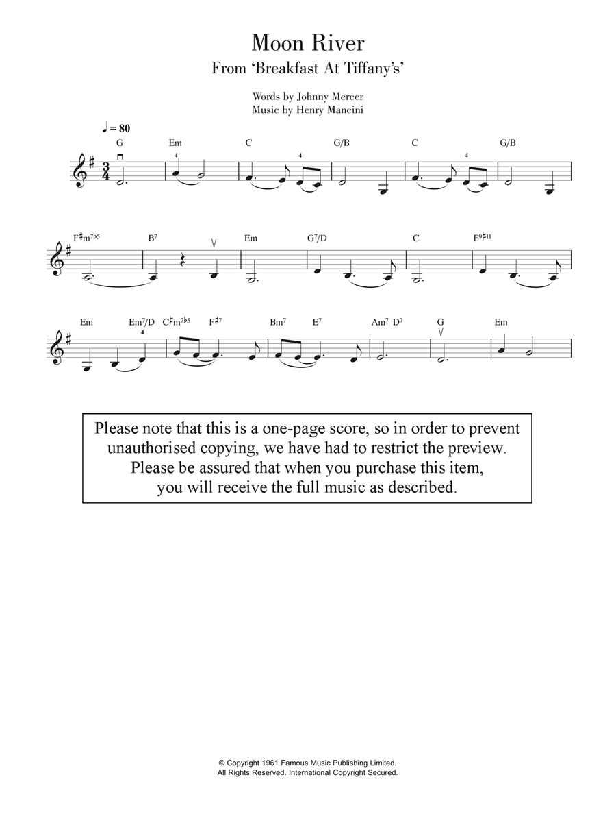 Moon River Violin Solo scores gallery preview page 1