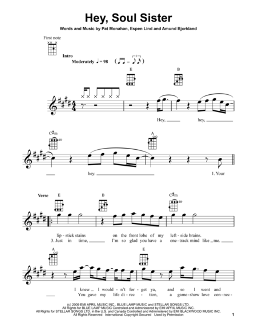 Hey, Soul Sister Ukulele scores gallery preview page 1